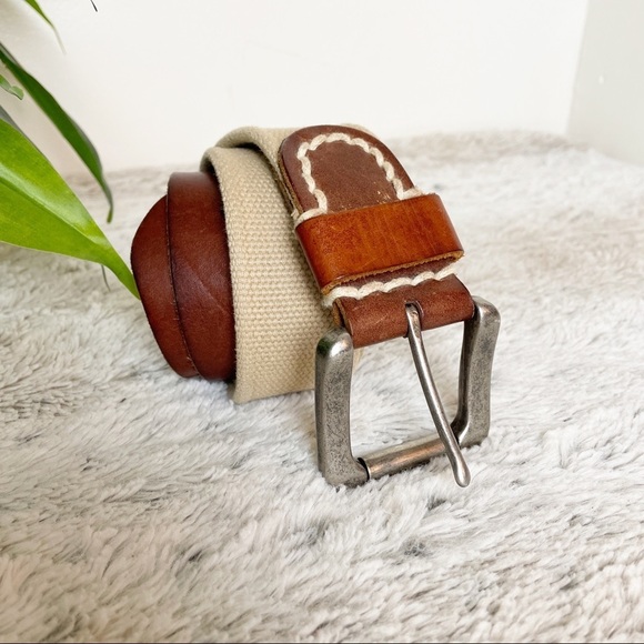 Leather and Fabric Belt tan and brown M/L 34 - Picture 1 of 8